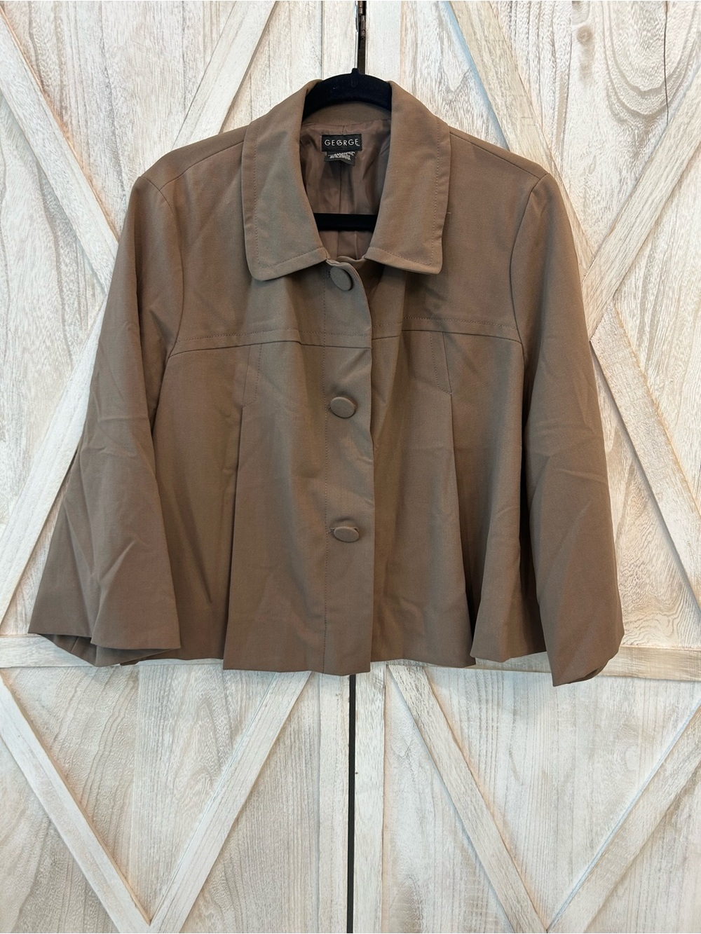 George Cropped Button-Front Blazer in Chocolate Brown